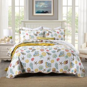 Factory Wholesale Bedding Starfish Printed Three-piece Quilted Cotton Bed Cover Washable Quilt Quality Colorful Bedspread Set