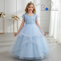 European Style Flower Girl Wedding Dress Fluffy Children Party Dress Layered Design Elegant Kid Prom Dresses for 10Y