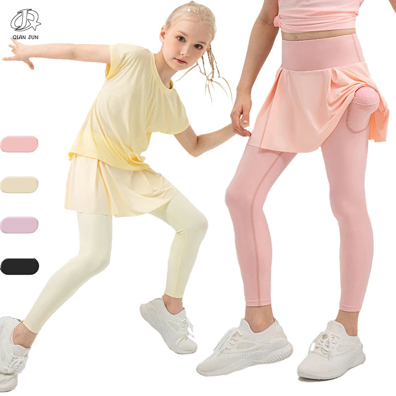 New Design Girls Tight Yoga Wear Tennis Skirt Quick Dry Kids Sports Pants