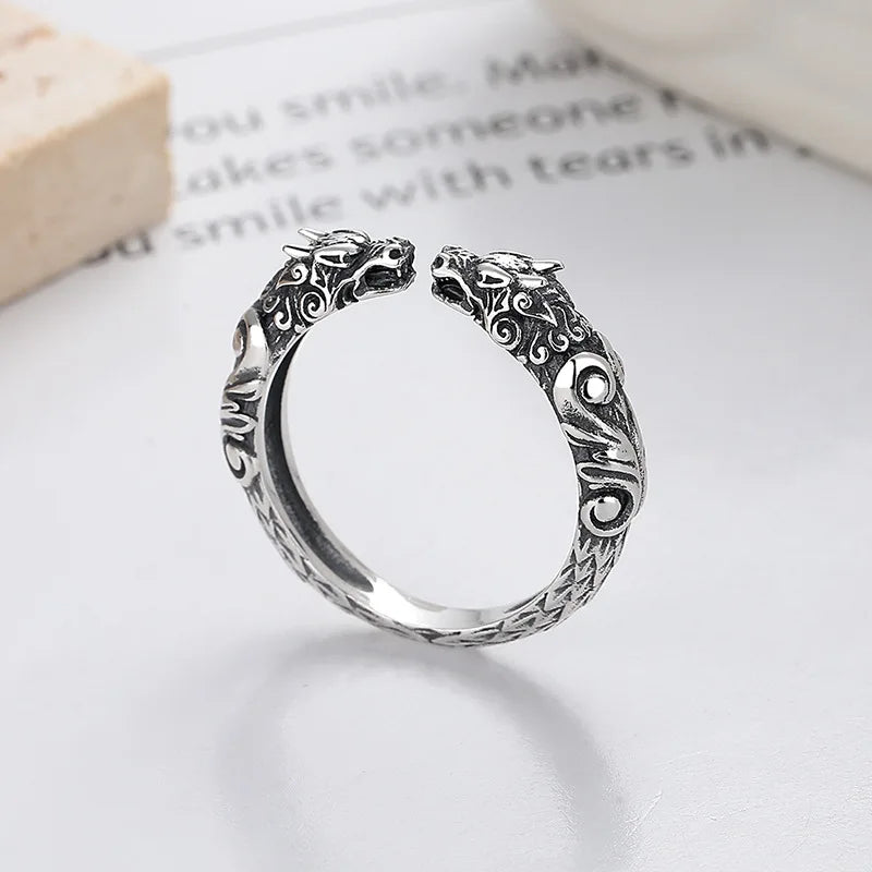Wholesale S925 Sterling Silver Retro Dragon Rings for Men and Women's Open Ring Hiphop Rock Jewelry