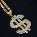 Fashion Man Teen Hip Pop Long Chain Gold Plated clear Rhinestone Dollar Sign Necklace