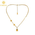 Non Tarnish Fashion Jewelry Stainless Steel Gold Plated Splicing Chain Small Star Lock Necklace for Women