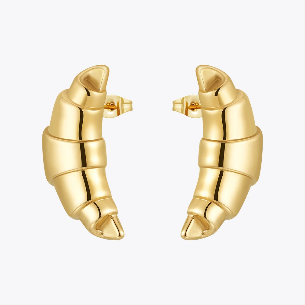 Fashion 18K Gold Plated Stainless Steel Jewelry Hollow Croissant Stud Earrings Necklace Waterproof for Woman Jewelry Set E251656