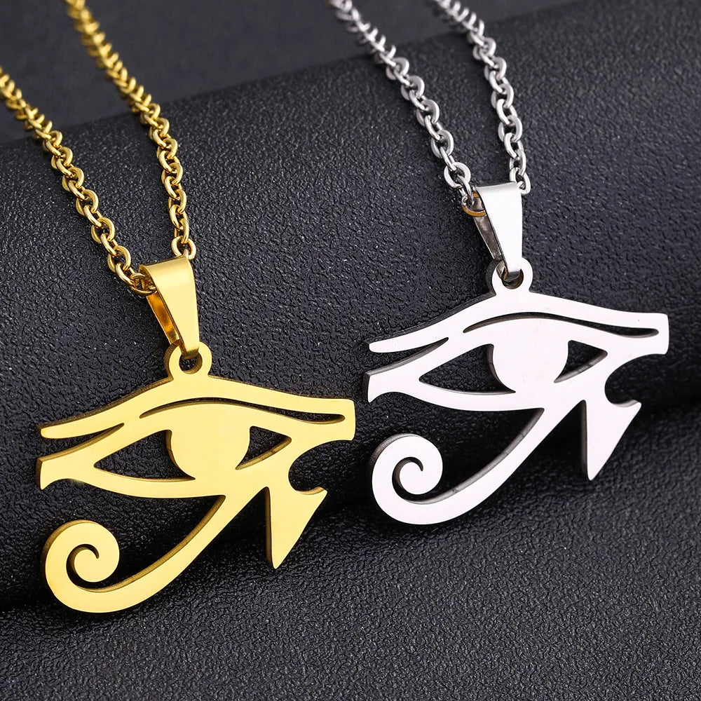 Religious Jewelry Stainless Steel Necklace Ancient Egyptian Symbol Egyptian Law Old Holly Eye Polish Big Eye of Horus Necklaces