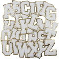 Large White Glitter Iron-On Adhesive Chenille Letter Patches Fabric with Sequins for Hat Decoration Featuring Greek Letters