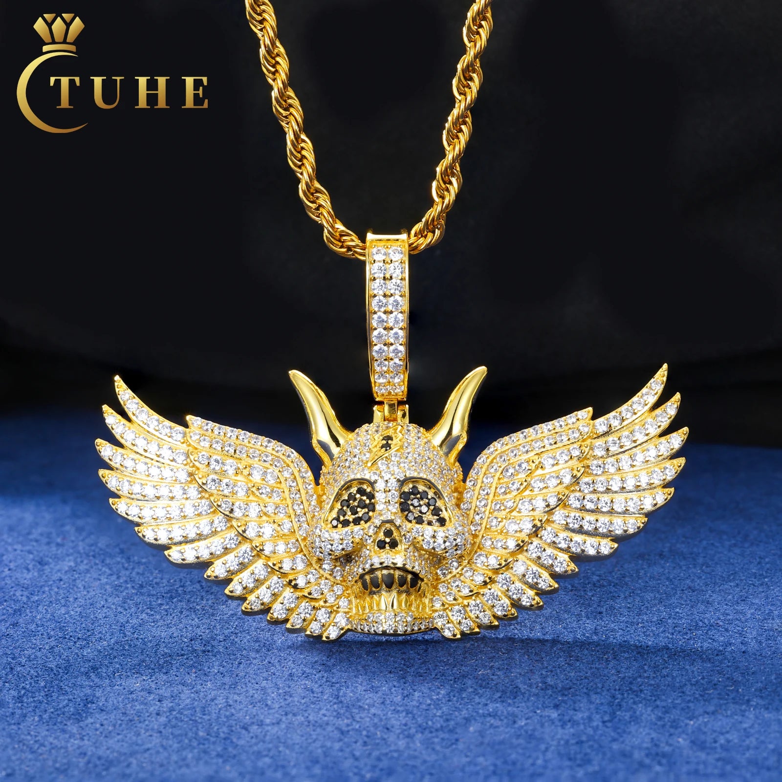 Rapper Hiphop Jewelry 925 Sterling Silver Luxury Diamond  Pendant Custom Iced Out Moissanite Skull Wing Pendant