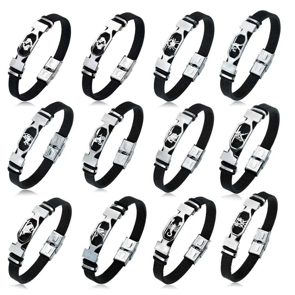 New Fashion Zodiac Zodiac Horoscope Stainless Steel Bracelet Jewelry Leather Zodiac Bracelet  Custom Couple Bracelet