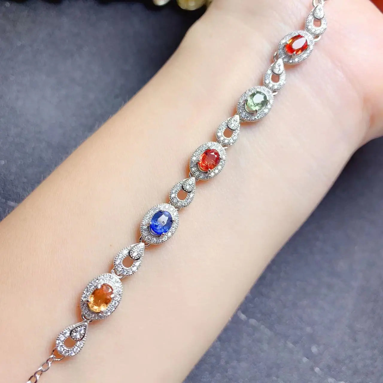 Custom 925 Sterling Silver Women's Bracelet with Natural Sapphire Rhodium and Gold Plating for Friendship Gifts and Parties