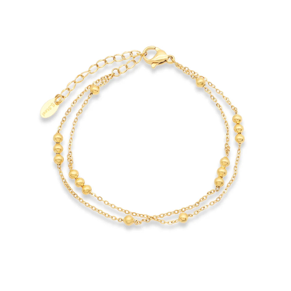 Chris April in Stock Japan Fashion Jewelry 316L Stainless Steel PVD Gold Plated Layers Beads Satellite Chain Bracelets