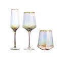 Top Fashion Hexagon Blue Charms Set Glasses Luxury Bulk Floating Long Stem Crystal Gift CLASSIC Customized Glass Logo