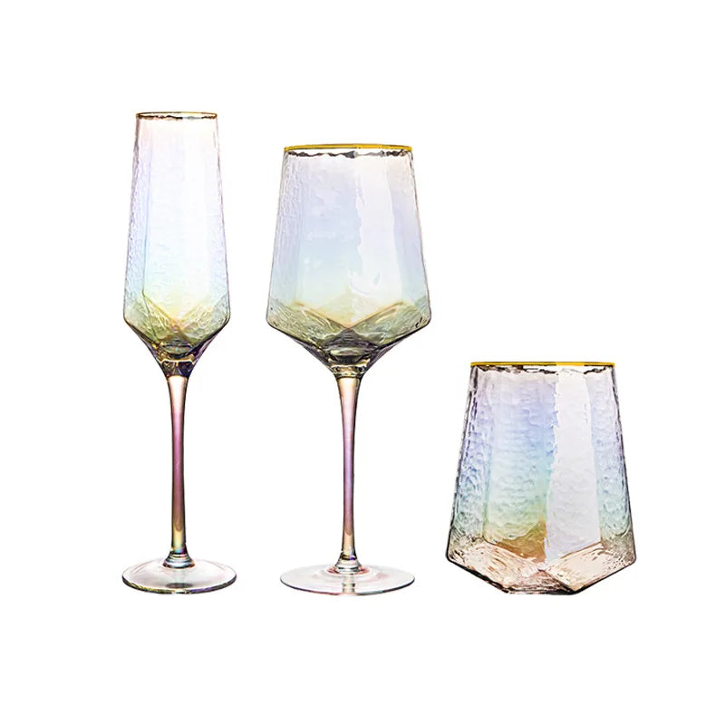 Top Fashion Hexagon Blue Charms Set Glasses Luxury Bulk Floating Long Stem Crystal Gift CLASSIC Customized Glass Logo