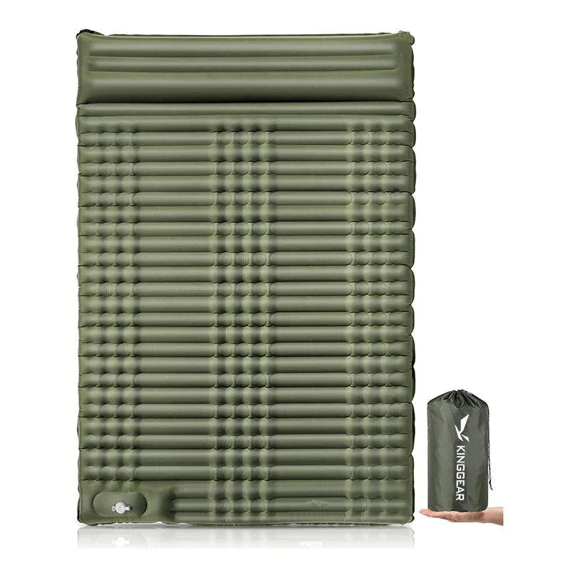 KingGear Ultra-Thick 9.5cm 40D Nylon+TPU Inflatable Hiking Camping Mattress Pillow External Inflator Pump 2 Person Sleeping Mat