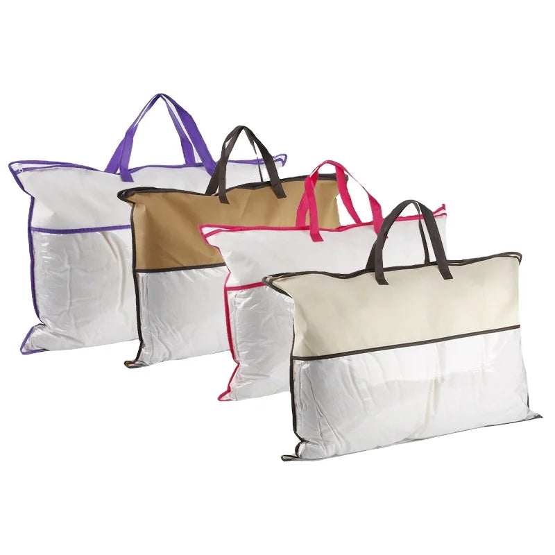 Large Portable Clear Window Tote Handbag Clear Blanket Quilt Organizer Anti-Dust Storage Bag with Handle for Clothes