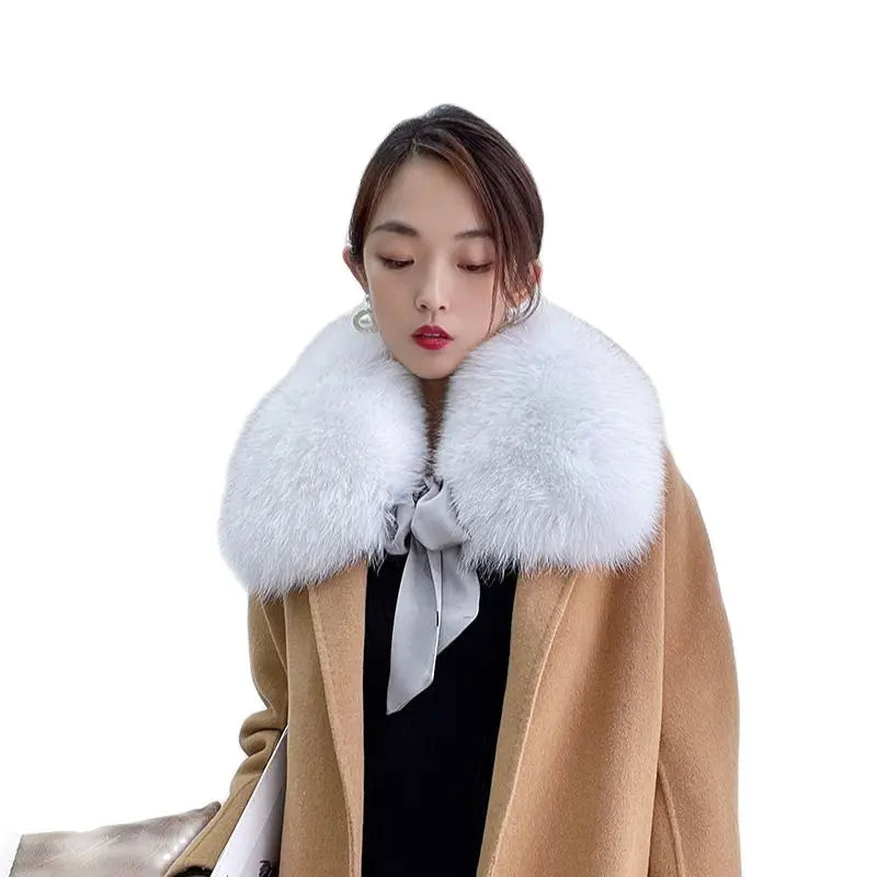 MWfur Fashion Women Scarf New Arrival Fox Fur Collar With Detachable Ribbon Large Fox Fur Necklace Fur Collar Scarf for Women