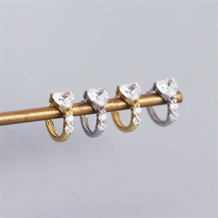 SP New Luxury Style Korean Fashion Big Heart Shape Rhinestone Jewelry S925 Sterling Silver Made CZ Hoop Earrings