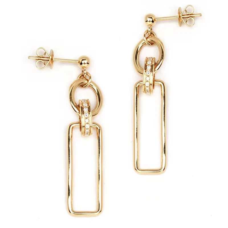 Women Au750 Solid Gold Line Oval Eardrop Chunky Thin Original Geometric Earrings 18k 14k Custom Earrings With Natural Diamond
