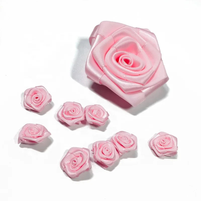 OKAY 3/8 Inch Mini Small Rose Ornament Single Face Satin Rosette Rose Buds Bows for Wedding Bridal Gift Wrap Decoration