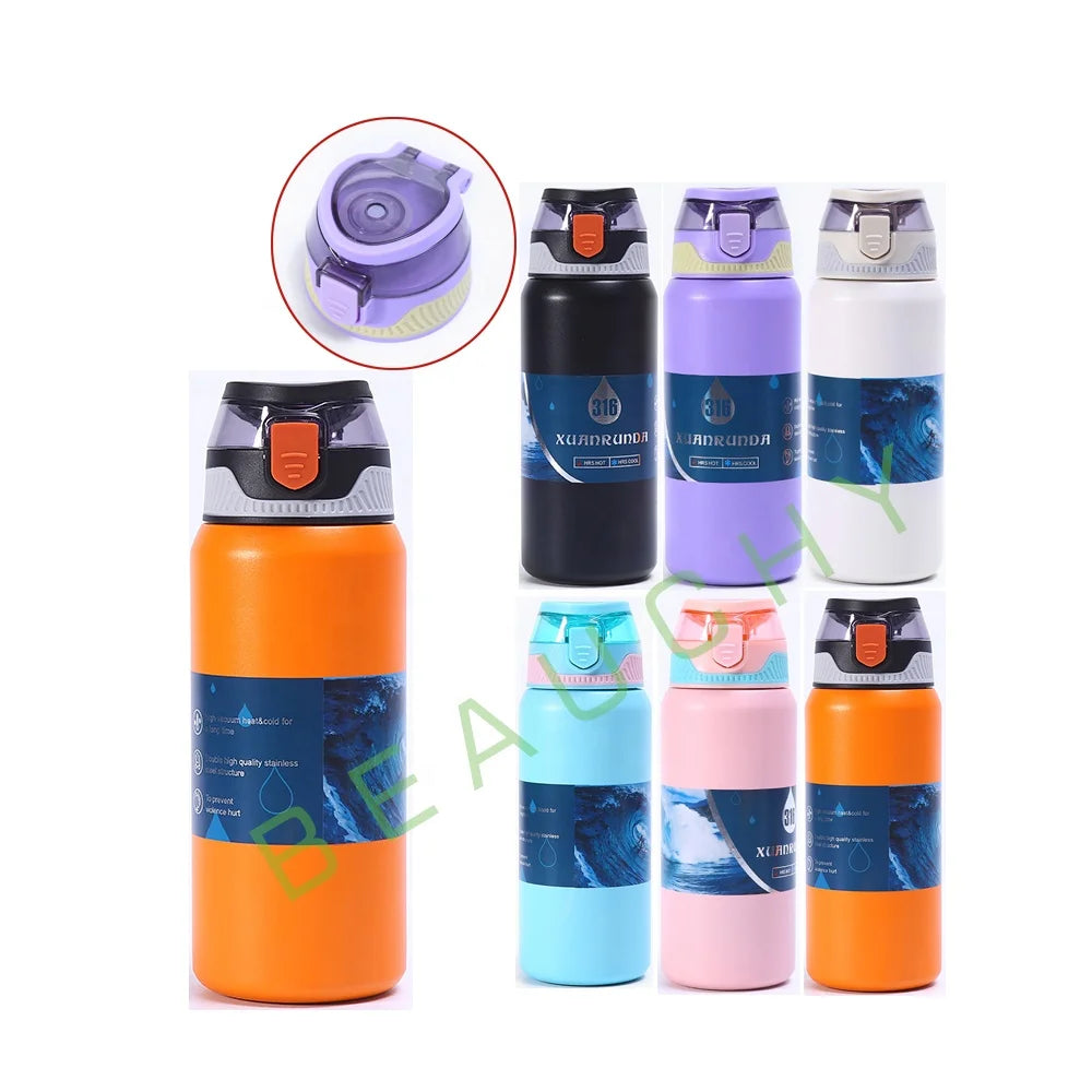New Design 600ml 800ml Big Size Double Wall Vacuum Insulated 316 Stainless Steel Travel Water Bottle with Bounce Lid