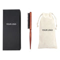 Custom Logo Three-Row Fluffy Boar Bristle Styling Comb Hair Tip Comb for Salon Use Wood Steel Handle Material PC Laser Cut