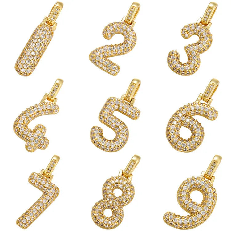 CZ8593 Hip Hop CZ Micro Pave Digital Number Digit Figures Charm Pendant cubic Zirconia Pave Brass Figures  Charm Pendant