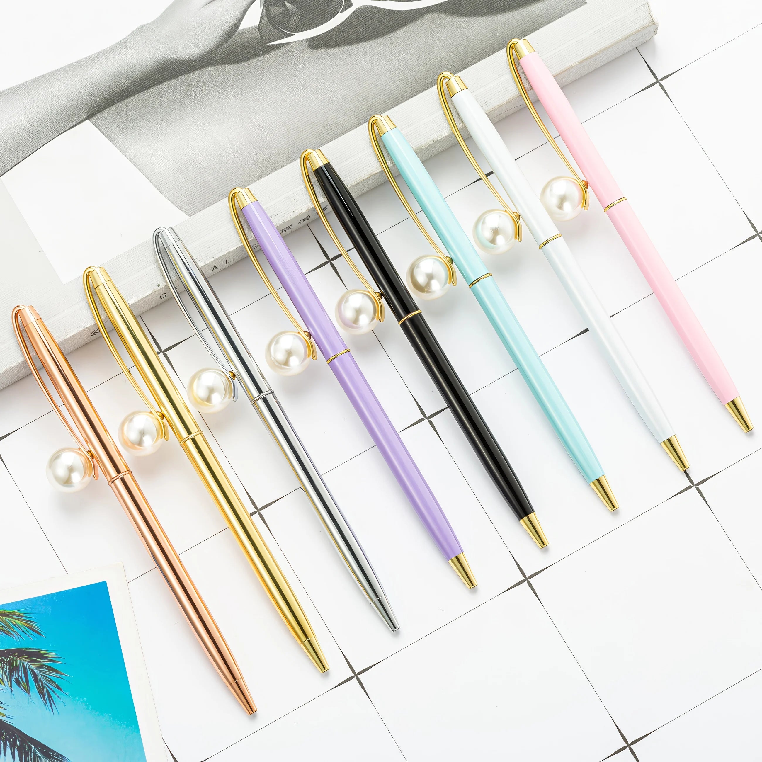 Creative Colorful Pearl Crystal Ballpoint Novelty Design Metal Pen for Promotional Gifts and Office Supplies with Custom Logo