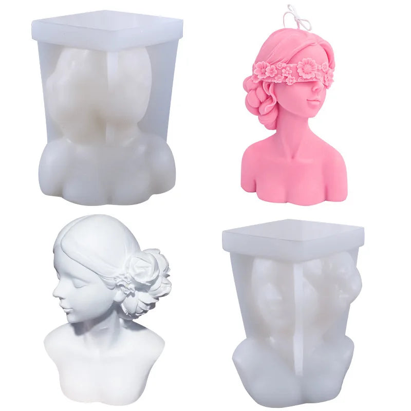 2025 New Design 3D Eyes Closed Girl Blindfolded Girl DIY Silicone Candle Mold
