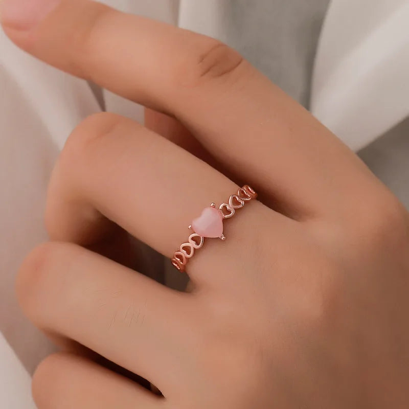 New Design 925 Sterling Silver Jewelry Dainty Rose Quartz Prong Setting Heart Ring