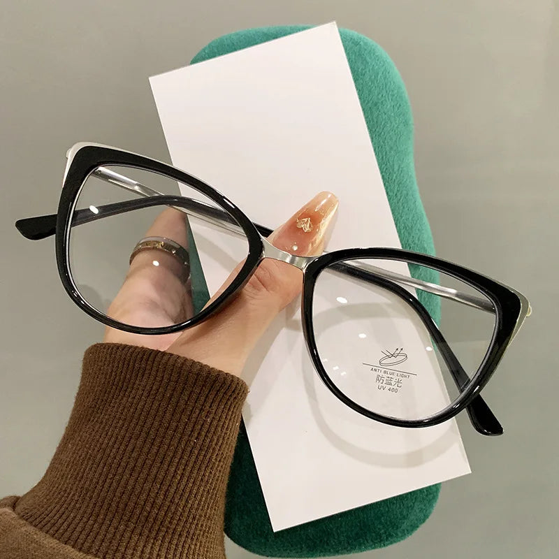 Ultralight PC+Metal Cat Eye Optical Women's Eyeglasses Blue Light Blocking Optical Prescription Glasses Spring Leg Eyewear