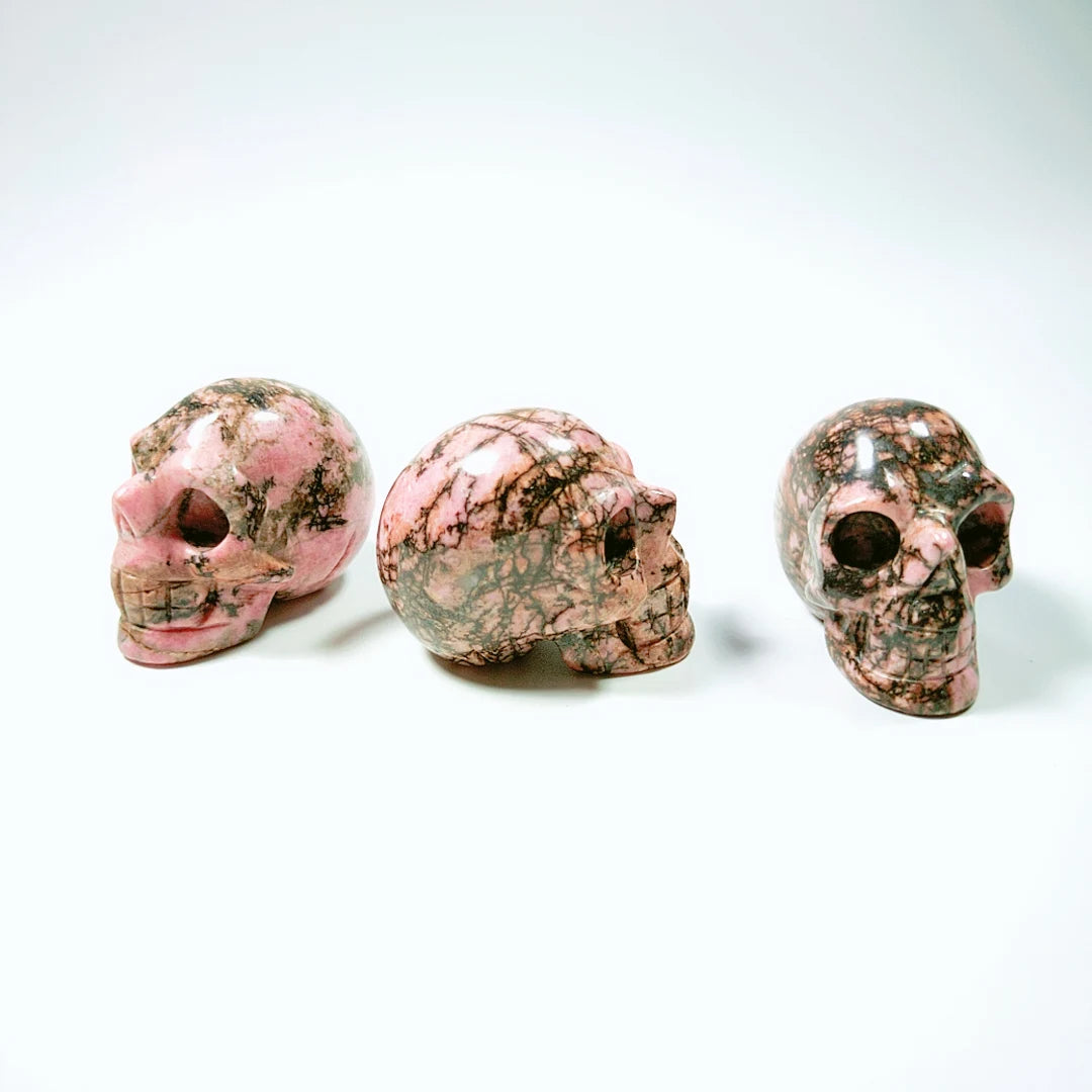 Huiying China hand carved 2 inch natural rhodonite jasper stone skulls sculpture for sale or decoration Crafts