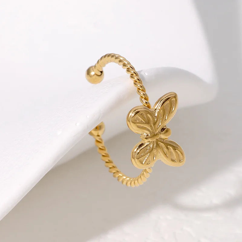 Beimai OEM Ring Butterfly Twist Open 18K Gold-plated Stainless Steel Women Ring