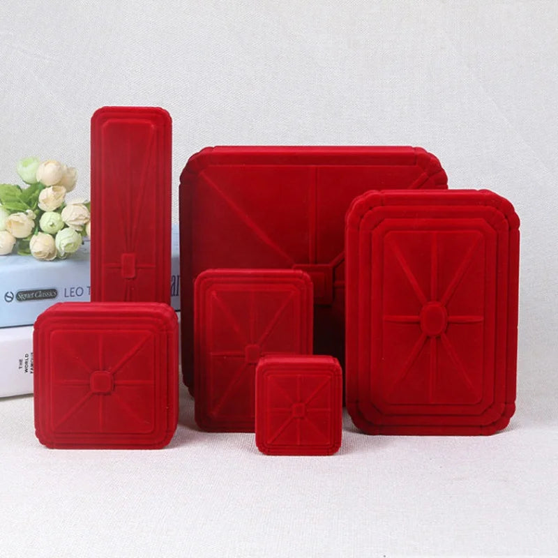 Manufacturer Custom Design Handmade Flocking Ring Packing Engagement Wedding Red Velvet Jewelry Gift Box