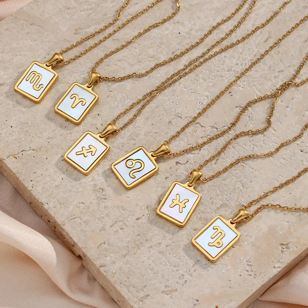 18K Gold Pvd Plated Jewelry Charms Horoscope Necklace Stainless Steel Zodiac Sign Necklace for Birthday Gift