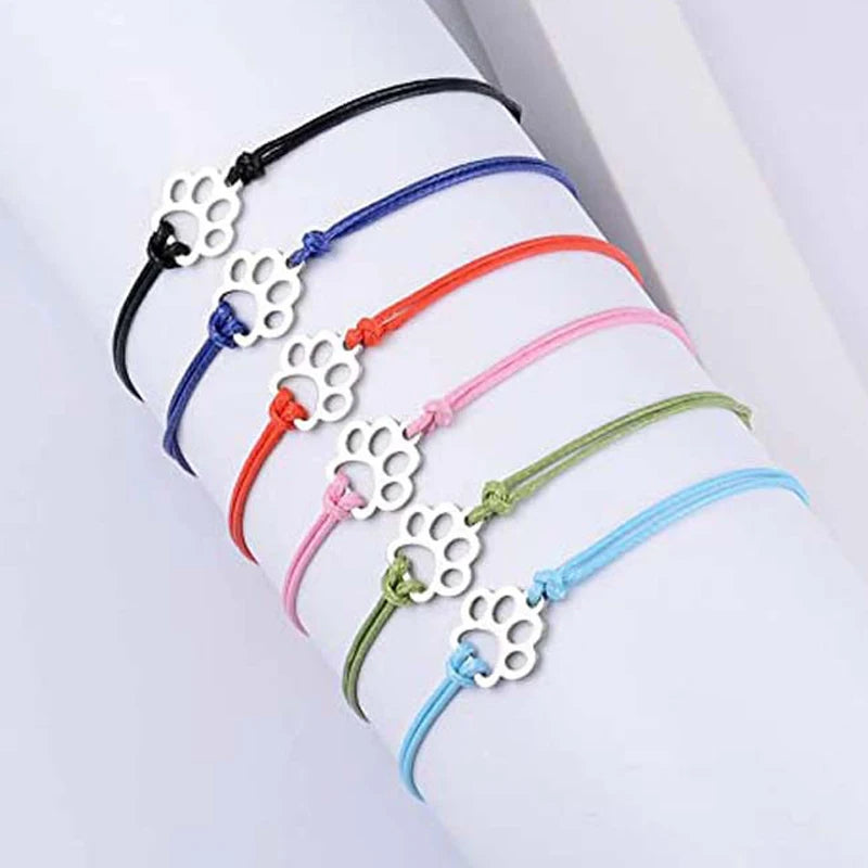 Stainless Steel Pet Dog Cat Paw Charm Bracelet Loss Remembrance Sympathy Keepsake Memorial Gift Adjustable Macrame Paw Bracelet