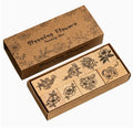 8pcs Vintage Flower Wooden Self-Inking Stamps for Kids and Office Use for Ink Handbooks