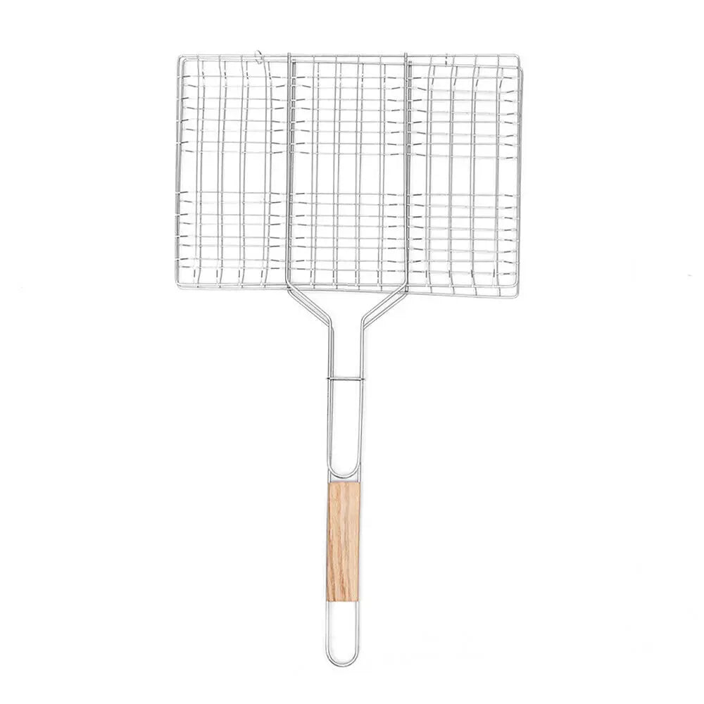 Fish Grill Basket Stainless Steel Non-Stick Folding Lightweight BBQ Grill Silicone Mitts Brush