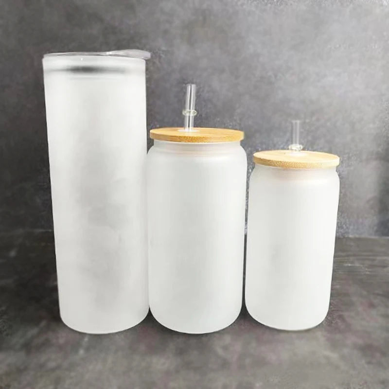 Top Seller Frosted Clear Coffee Mug Soda Beer Shaped Sublimation Glass Cup With Bamboo Lid and Straw
