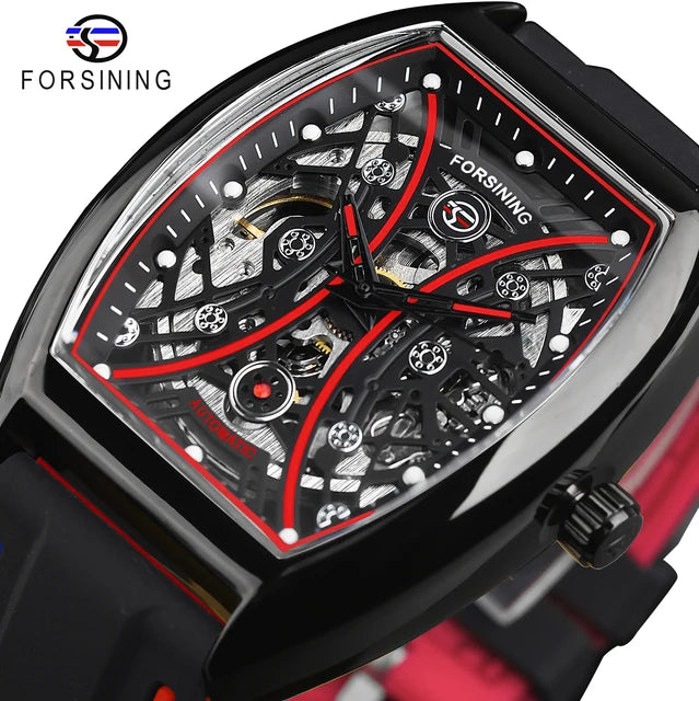 Forsining Mechanical Wrist Watch Men Fashion Rectangle Clock Skeleton Automatic Winding Wristwatch Man Watches Relogio Masculino