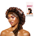 Customized Box Packaging Hair Bonnet  Wide Band Sleeping Cap Custom Logo Satin Bonnets With Tied