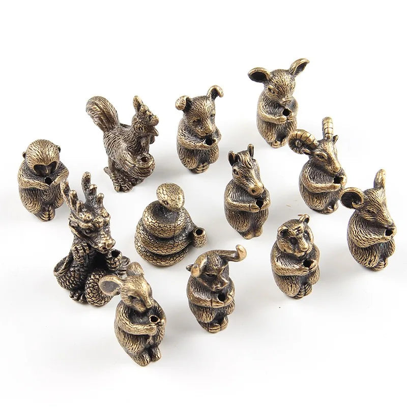 Antique Bronze Animal Incense Seat Creative Twelve Zodiac Incense Insertion Home Indoor Mini Figurine Casting Ornament