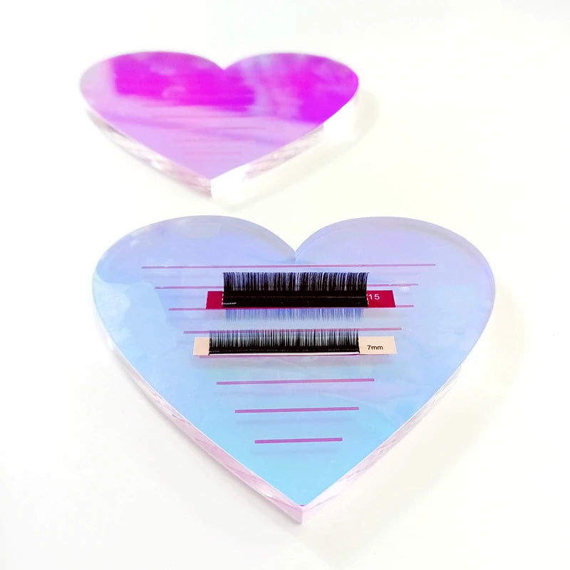 New Private Label Acrylic Heart Shape Transparent Iridescent Eyelash Tile Pallet Tray