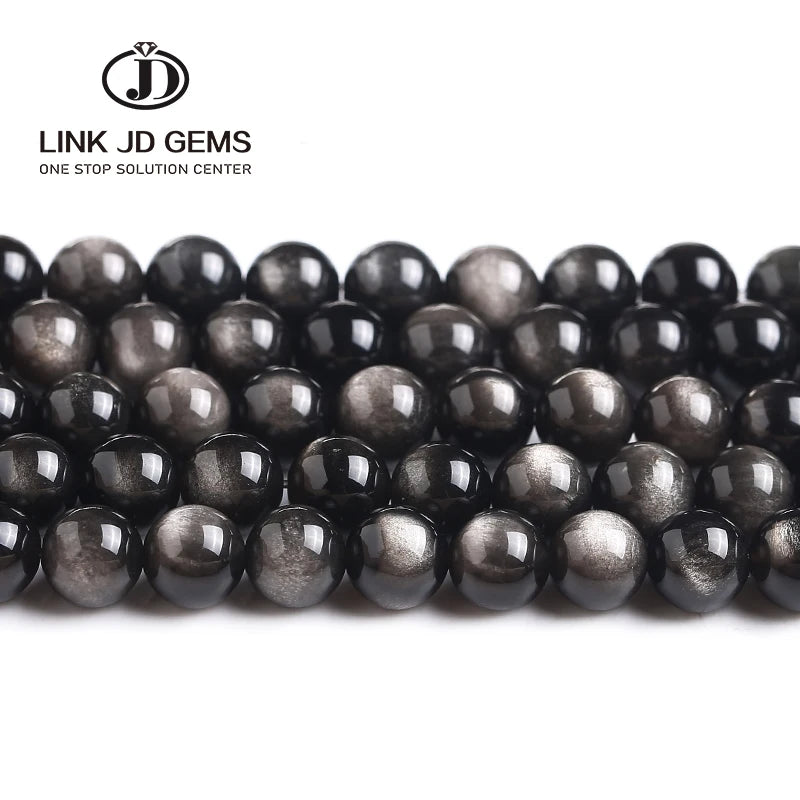 Natural Silver Obsidian Round Loose Beads 4/6/8/10/12/14mm Pick Size Loose Stone for Jewelry Making Men Design Gifts Accessory
