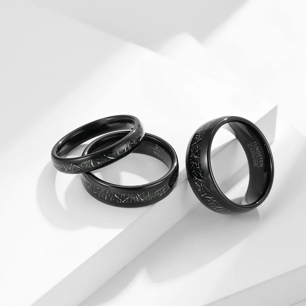 Poya K 4mm 6mm 8mm Artificial Meteorite Inlay Black Tungsten Ring for Men