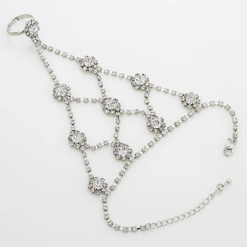 Elegant Silver Plated Fashion Charm Bracelets with Radiant Cut Crystal & Rhinestone Claw Setting Wedding Hand Adornment Women's