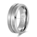 POYA 8mm Vintage  Silver Tungsten Wedding Band with Beveled Edges  for Anniversary Ring or Gift