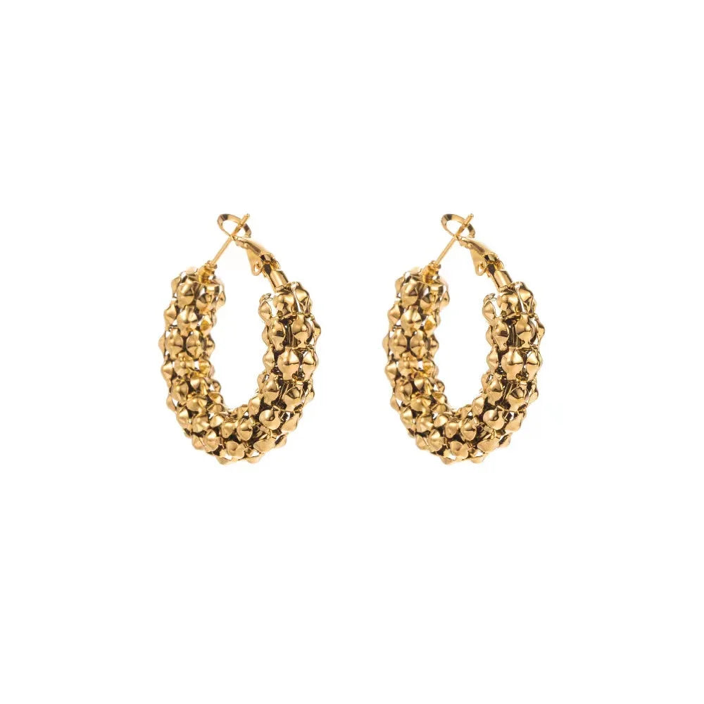 Various Gold French Retro Stainless Steel Geometric Earrings Fashionable Round Circle Titanium Steel Earrings for Women