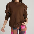 Wholesale Custom Womens Oversize Blank Sweatshirt Crew Boxy Cozy French Terry Exposed Contrast Stitch Crew Neck Sweatshirt