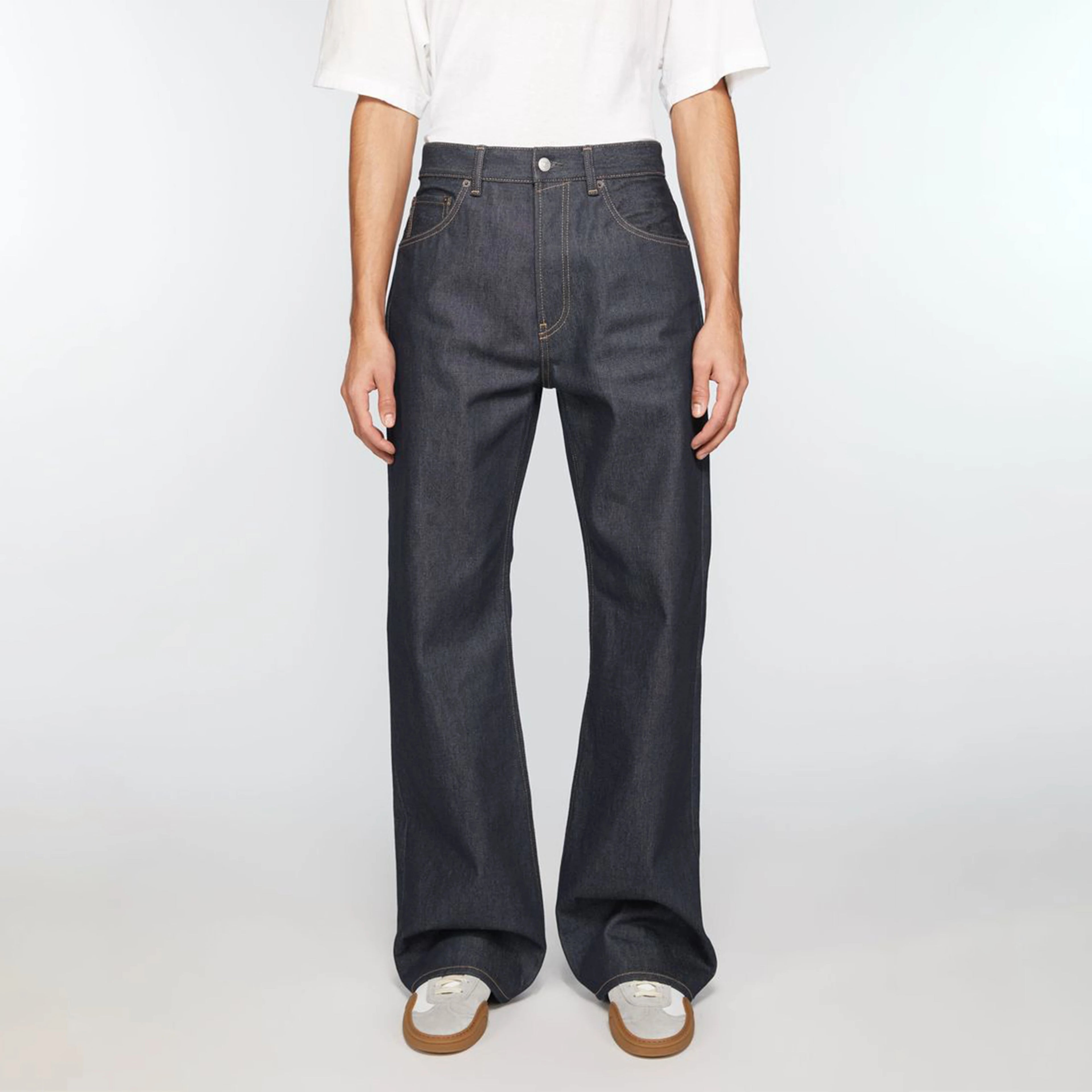 Custom Vintage Japanese Style Men's Baggy Jeans Mid Waist Washed Loose Straight Long Trousers for Men