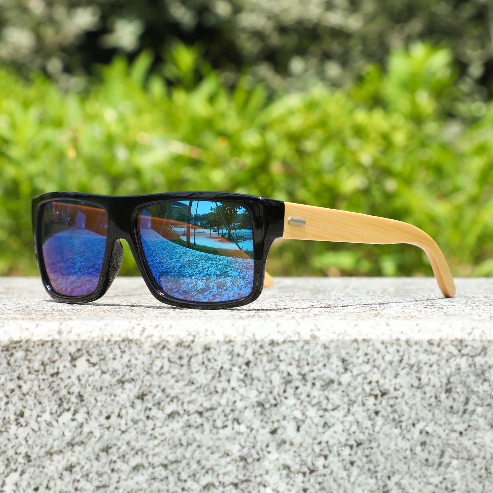 Luxury Bamboo Custom Sunglasses PC UV400 Lenses square Sun Glasses Factory Trends Sunglasses for Men Women