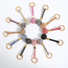 Fashion New Design Full Diamond Keychain Crystal Rhinestone Ball Key Chains Car Key Rings Schoolbag Charm Pendant Round Keychain