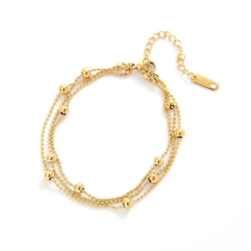 2024 Spring Summer New Three Layer Titanium Steel Beaded Bracelet Waterproof Stainless Steel Beach Holiday Bracelet Jewelry